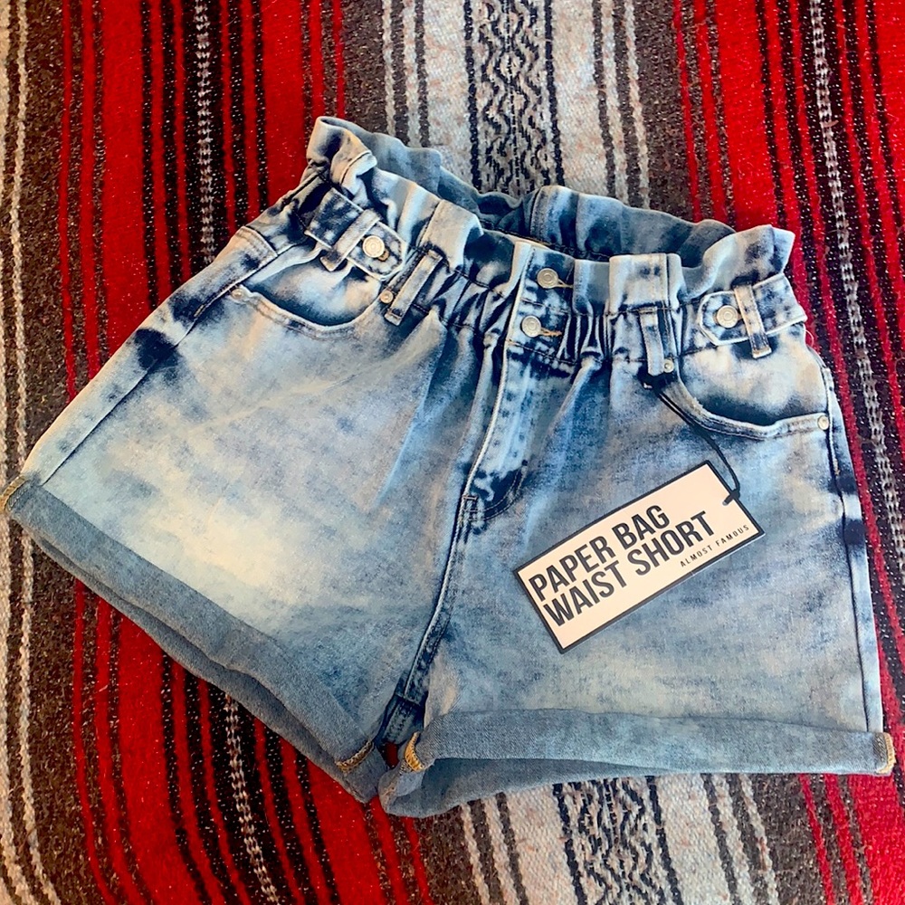 Paper Bag Waist Denim Shorts